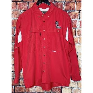 Ole Miss Rebels Drake Men’s Medium Red Button Front Vented Long Sleeve Shirt